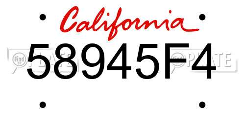 58945F4 California License Plate