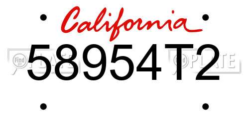 58954T2 California License Plate