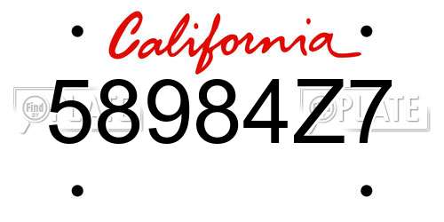 58984Z7 California License Plate