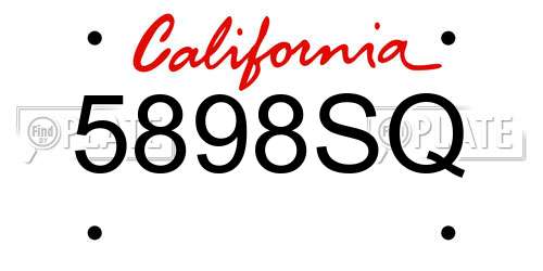 5898SQ California License Plate