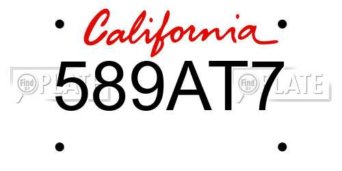 589AT7 California License Plate