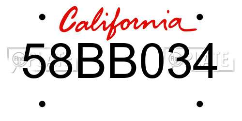 58BB034 California License Plate