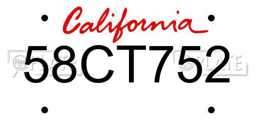 58CT752 California License Plate