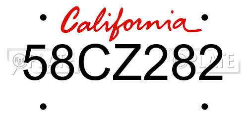 58CZ282 California License Plate