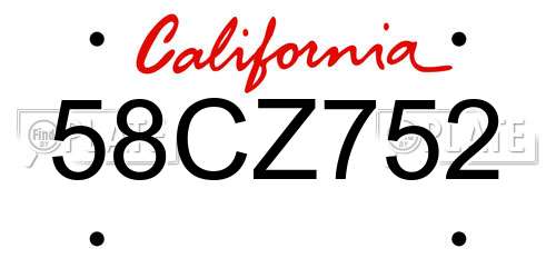 58CZ752 California License Plate