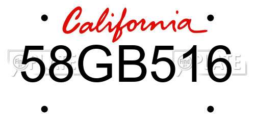 58GB516 California License Plate