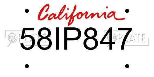 58IP847 California License Plate