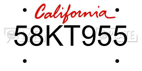 58KT955 California License Plate
