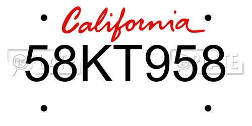 58KT958 California License Plate