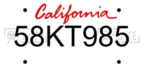 58KT985 California License Plate