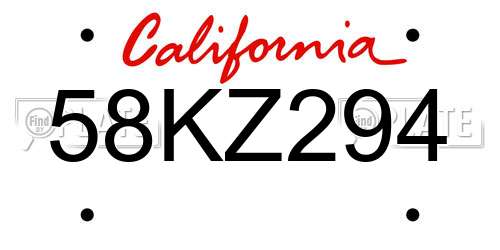 58KZ294 California License Plate