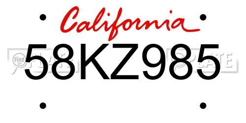 58KZ985 California License Plate