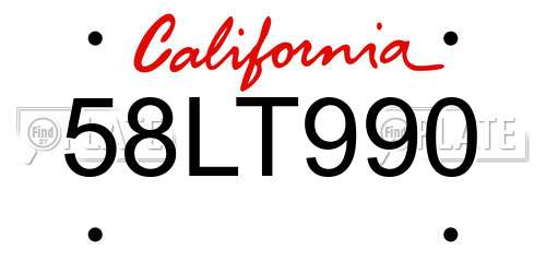 58LT990 California License Plate