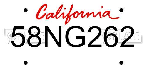 58NG262 California License Plate