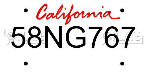 58NG767 California License Plate