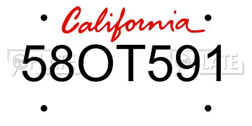 58OT591 California License Plate