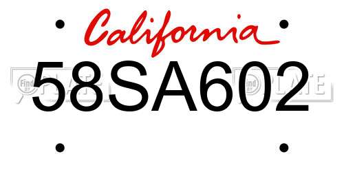 58SA602 California License Plate