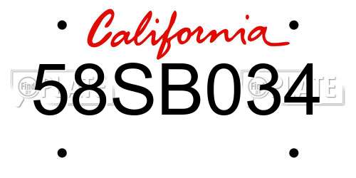 58SB034 California License Plate