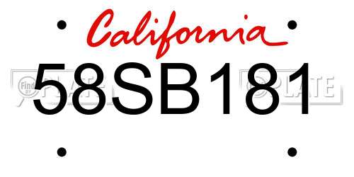 58SB181 California License Plate