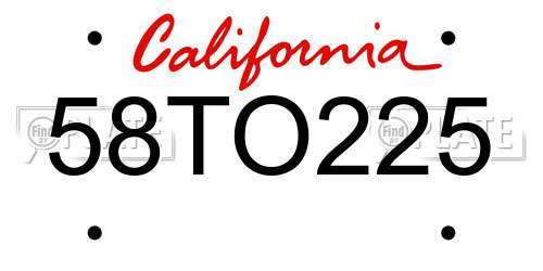 58TO225 California License Plate