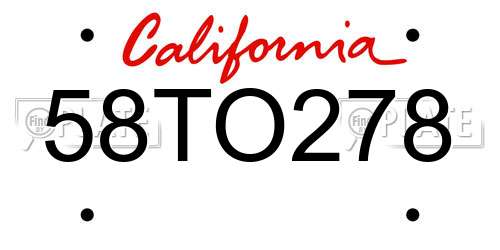 58TO278 California License Plate