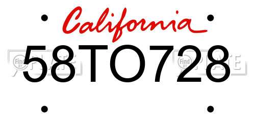 58TO728 California License Plate