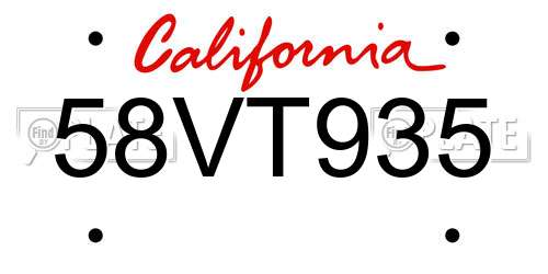 58VT935 California License Plate