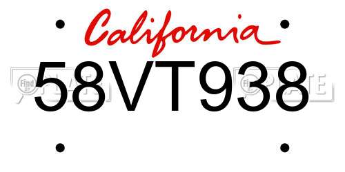 58VT938 California License Plate