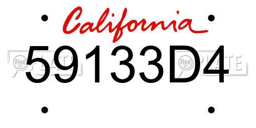 59133D4 California License Plate