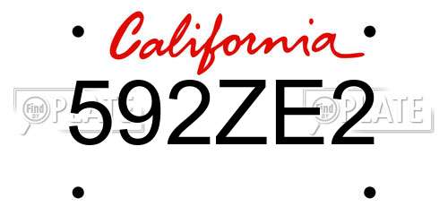 592ZE2 California License Plate