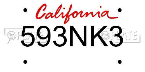 593NK3 California License Plate