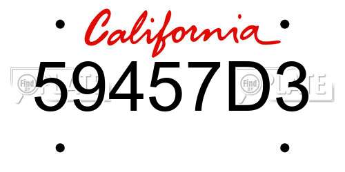 59457D3 California License Plate