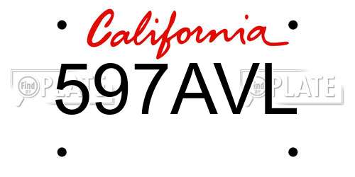 597AVL California License Plate