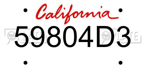59804D3 California License Plate