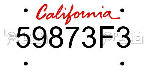 59873F3 California License Plate