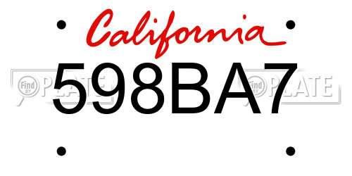 598BA7 California License Plate