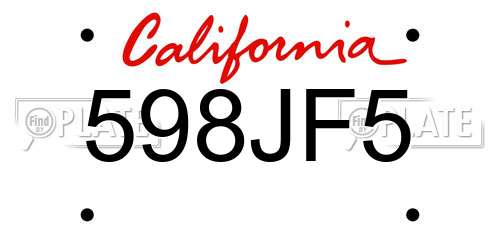598JF5 California License Plate