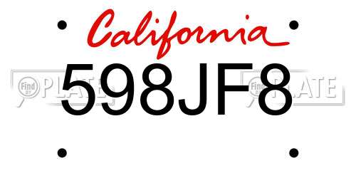 598JF8 California License Plate