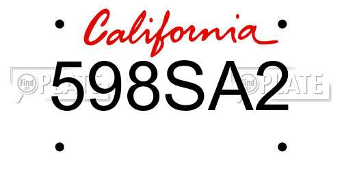 598SA2 California License Plate