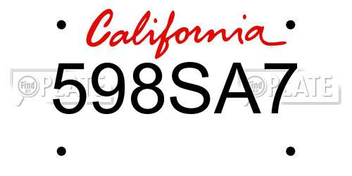 598SA7 California License Plate