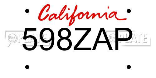 598ZAP California License Plate