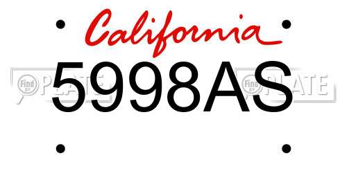 5998AS California License Plate