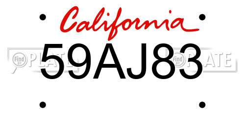 59AJ83 California License Plate
