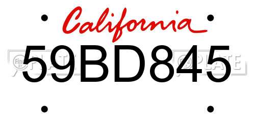 59BD845 California License Plate