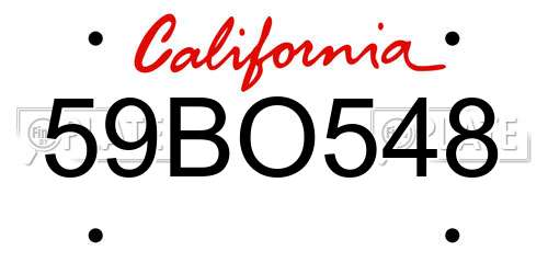 59BO548 California License Plate