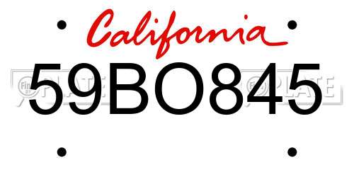 59BO845 California License Plate