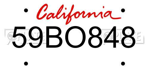 59BO848 California License Plate