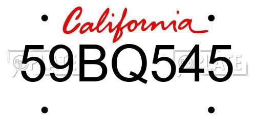 59BQ545 California License Plate