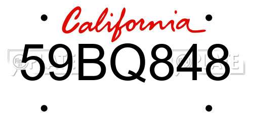 59BQ848 California License Plate