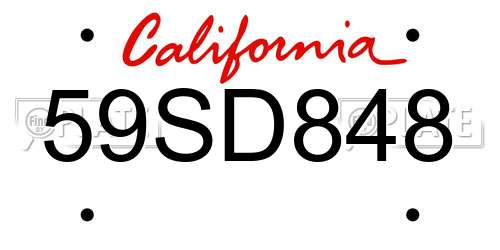 59SD848 California License Plate